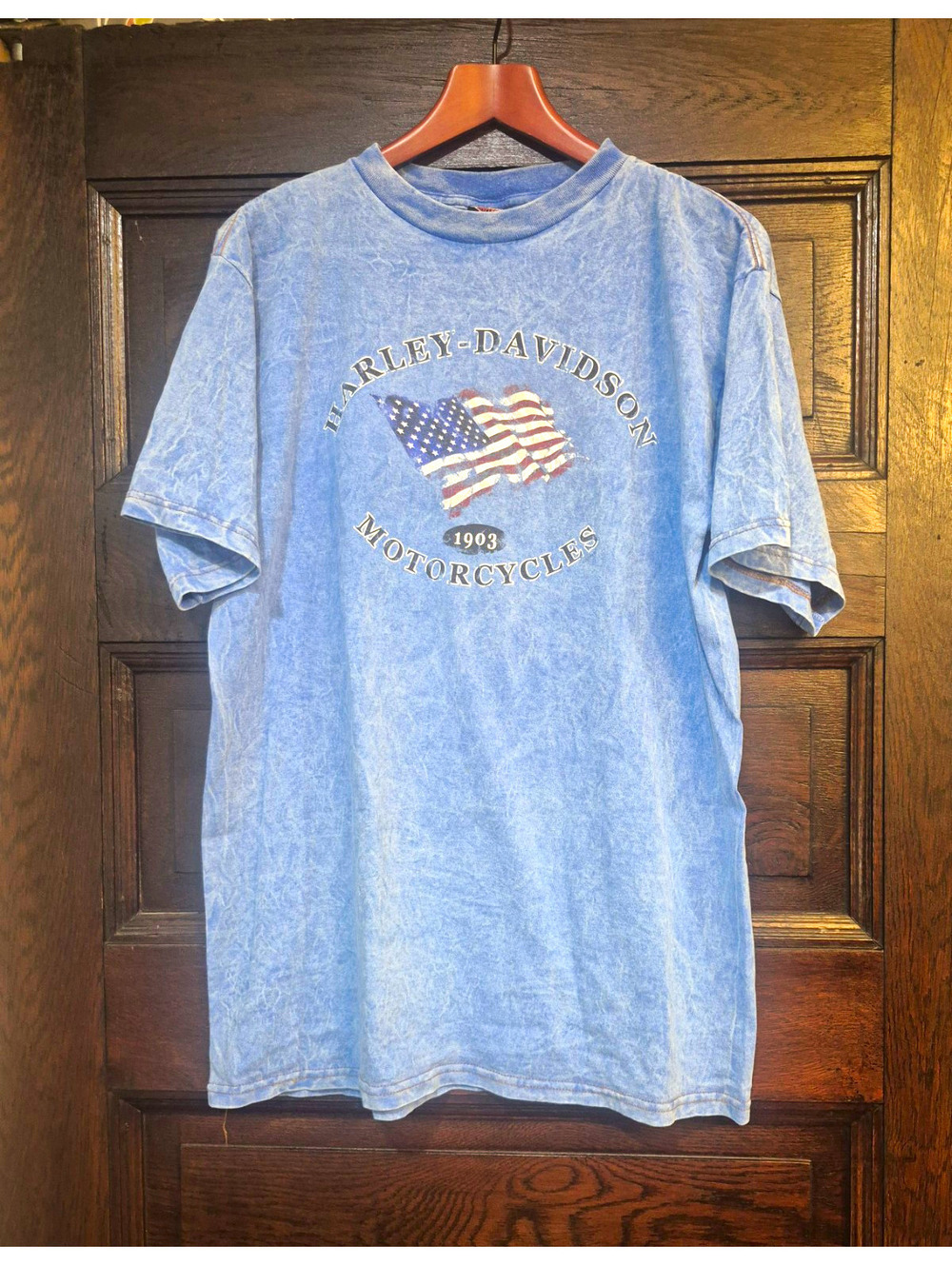 Vintage Harley-Davidson Blue Graphic T Mann's Columbus IN Lg